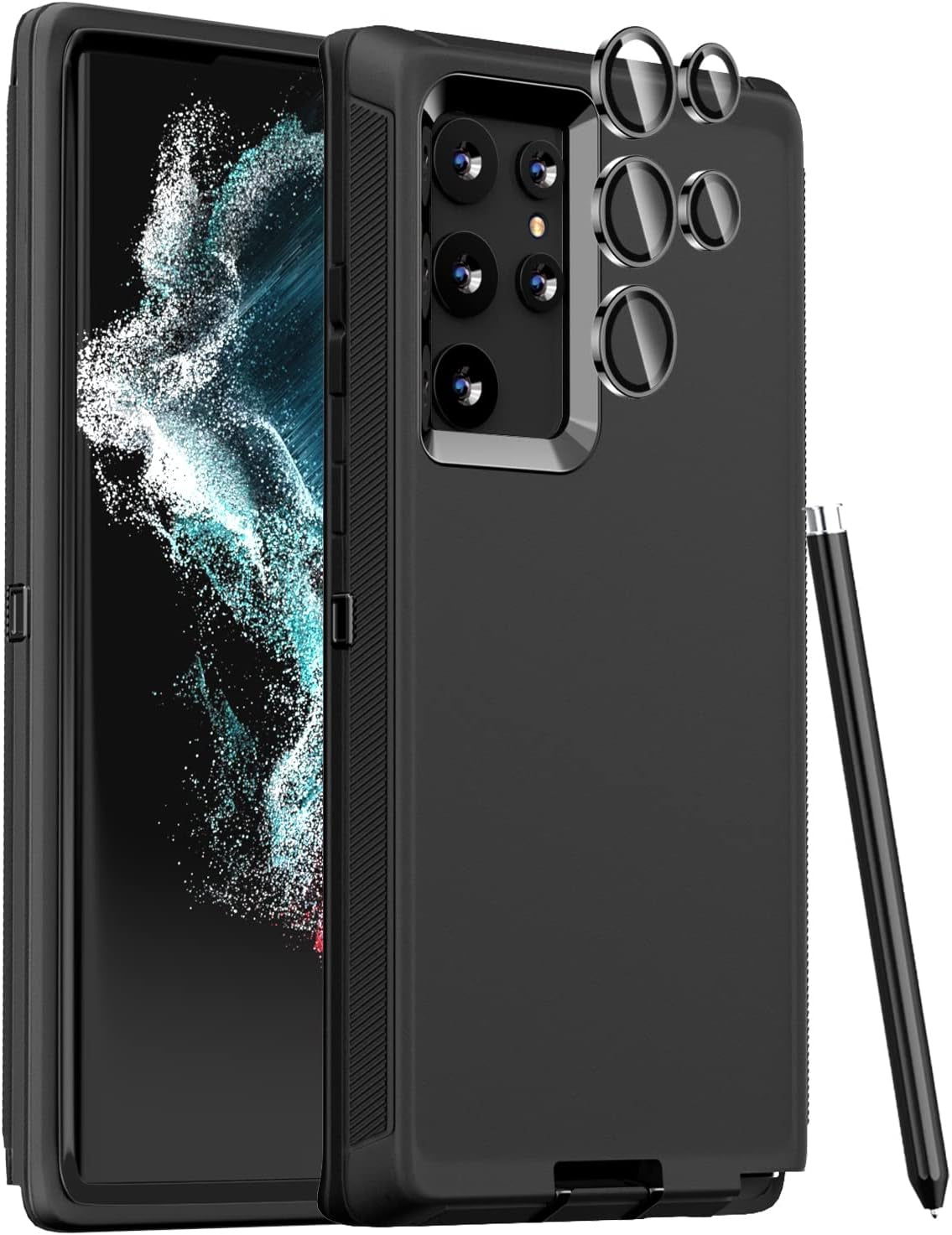 FEIYAR HOME Case for Samsung Galaxy S22 Ultra Case, with Tempered Glass Camera Lens Protector, Rugged Heavy Duty Case for Galaxy S22 Ultra, Wine Pink