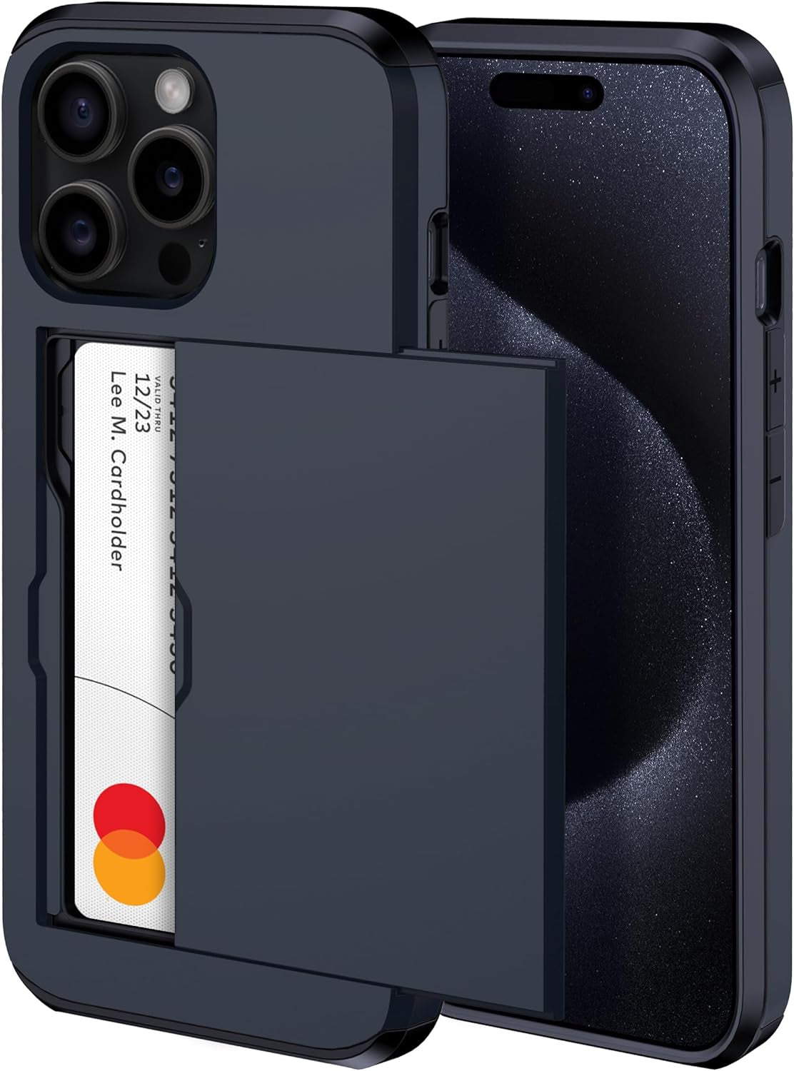 Harusaki 𝟐𝟎𝟐𝟒 𝗡𝗘𝗪 Iphone 15 Pro Case with Card Holder - Wireless Charging Compatible Iphone 15 Pro Wallet Case with Hidden Card Slot for Men and Women (Blue)  harusaki Black  