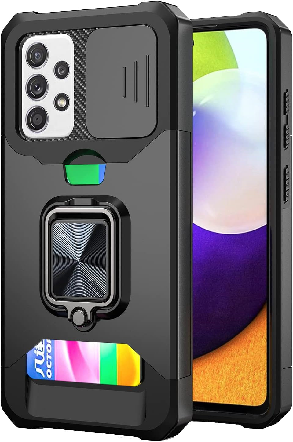 Ccsmall Case for Samsung Galaxy A53 5G with Card Holders, Cover with Slide Camera Protection Built-In Magnetic Kickstand Phone Case for Samsung Galaxy A53 5G TC Black