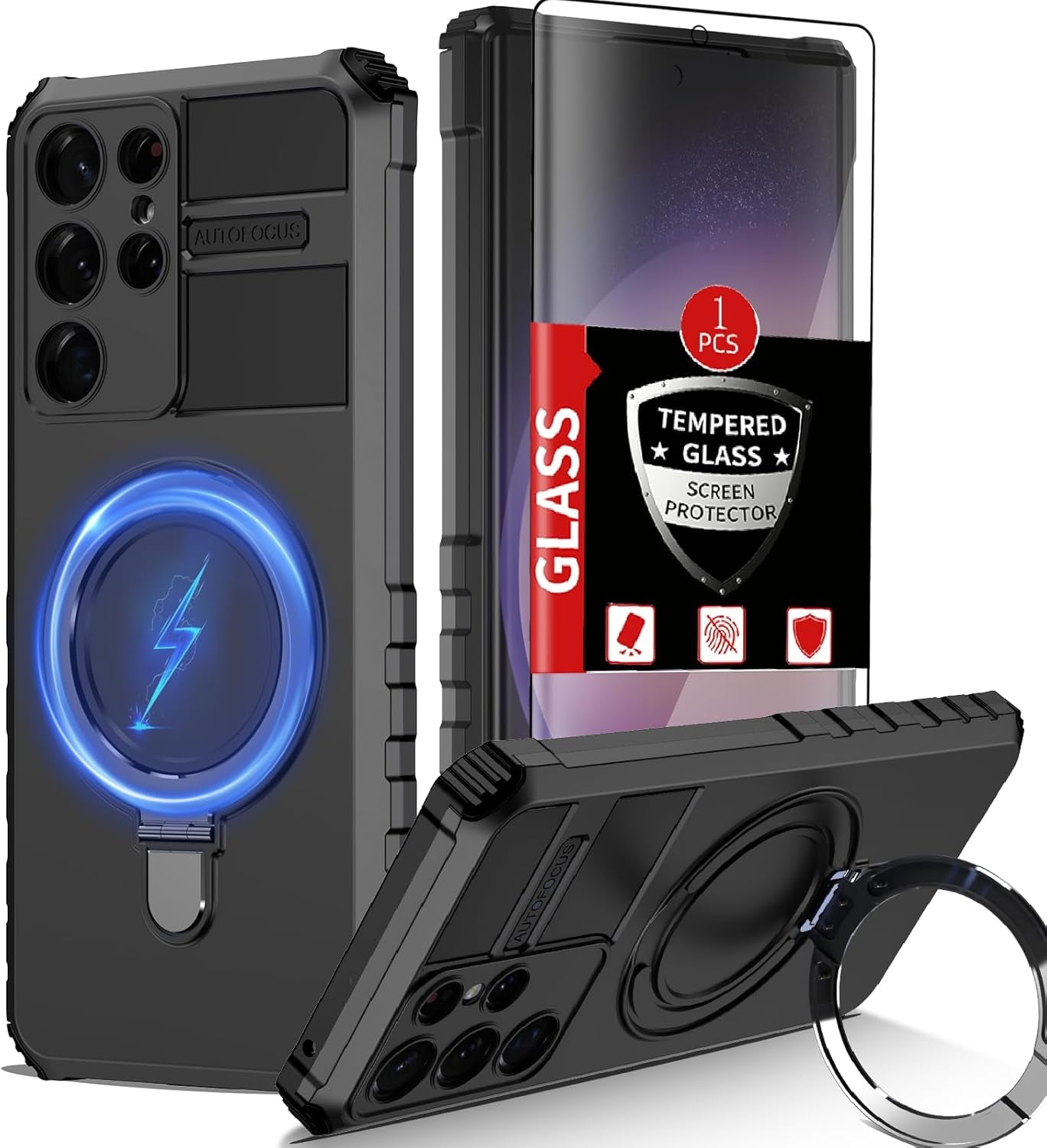 For Samsung Galaxy S22 Ultra Case Compatible with Magsafe Wireless Charging Magnetic Galaxy S22 Ultra Case with Screen Protector, Galaxy S22 Ultra Case with Stand Shockproof Protection Black