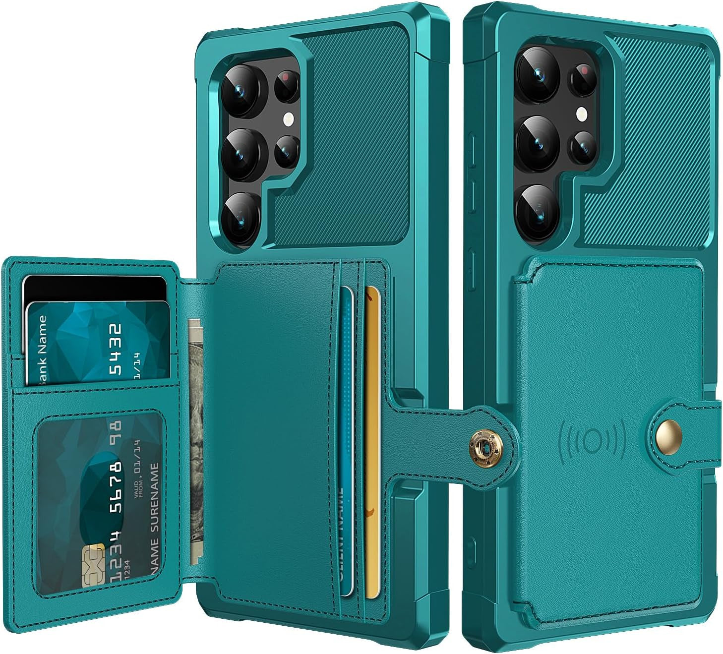 For Samsung Galaxy S22 Ultra Case with Card Holder, Compatible with Magnetic Car Mount, Heavy Duty Shockproof Rugged Soft TPU Back Leather Flip Wallet Cover 6.8 Inch, Red