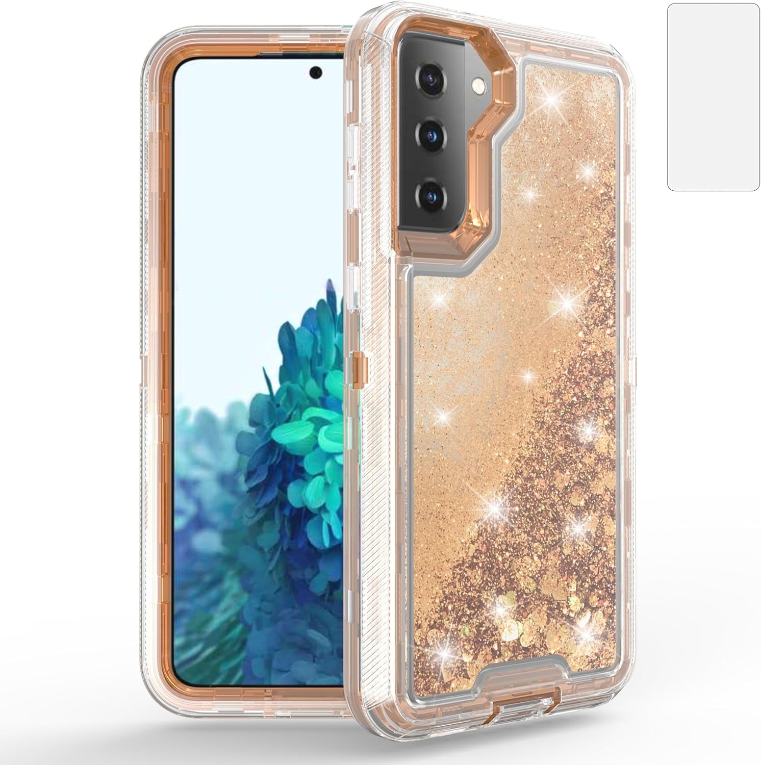 Asuwish Phone Case for Samsung Galaxy S22 plus S22+ 5G with Screen Protector Bling Liquid Glitter Clear Hybrid Military Grade Protective Heavy Duty Cell Cover S22+5G S22Plus 22S + S 22 22+ Girls Pink