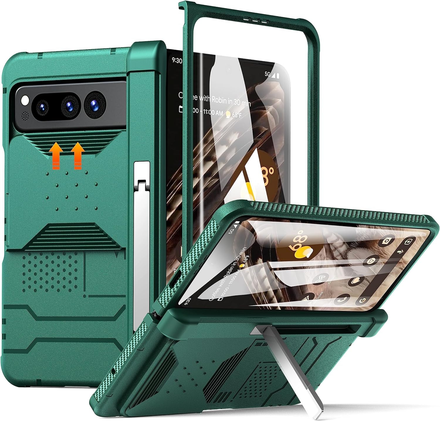 Google Pixel Fold Case with Hinge Protection, Build-In [ Front Screen Protector ] [ Foldable Kickstand & Camera Cover ] Hard PC Full Body Protection for Pixel Fold 5G, Green  X-FOUR Green  