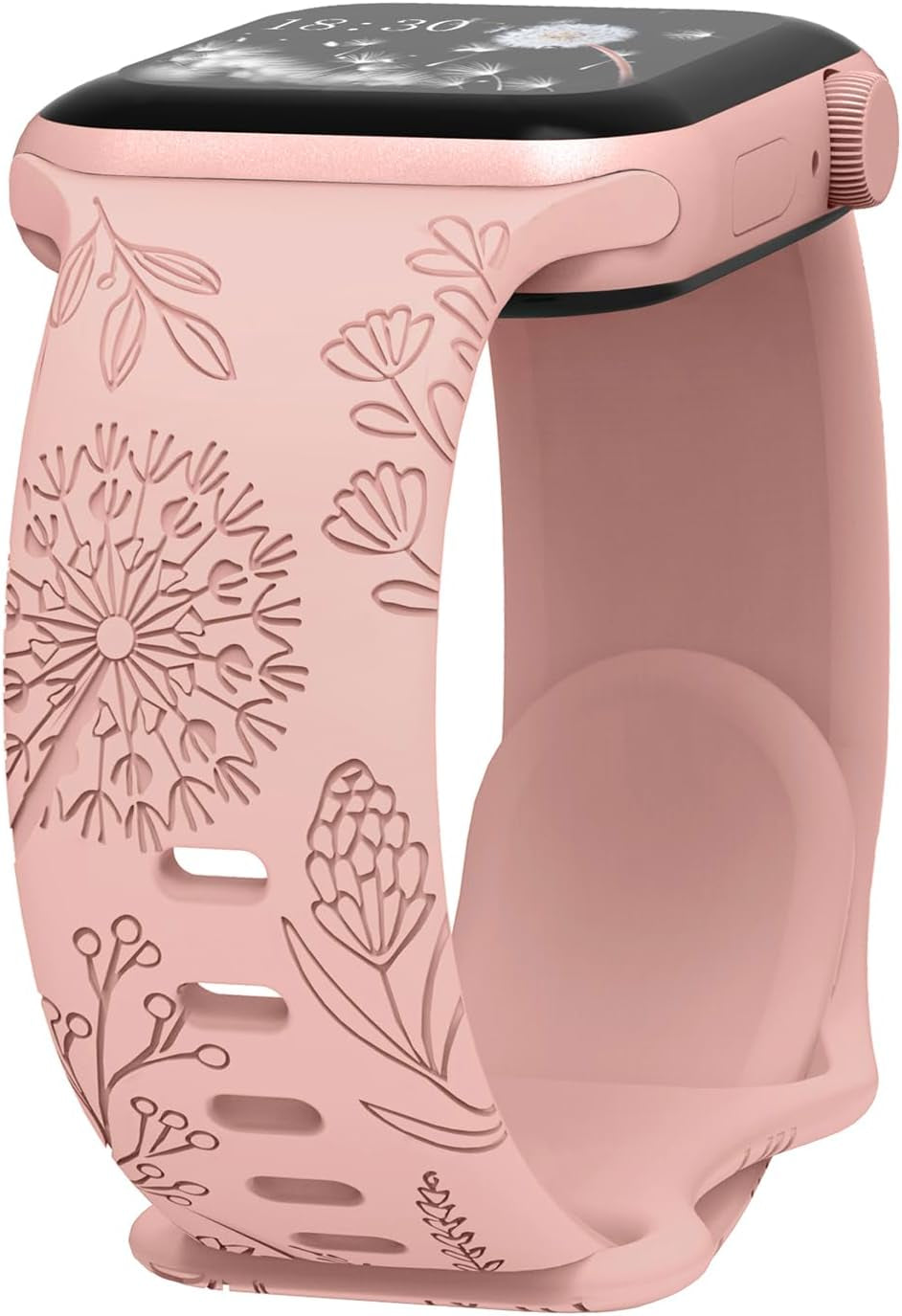 Floral Engraved Sport Bands Compatible with Apple Watch Band 40Mm 41Mm 38Mm 42Mm 44Mm 45Mm 49Mm, Soft Silicone Embossed Cute Wildflowers Sport Laser Strap for Iwatch Series 9 8 7 6 5 4 3 2 1 SE Ultra 2 Ultra Women Men