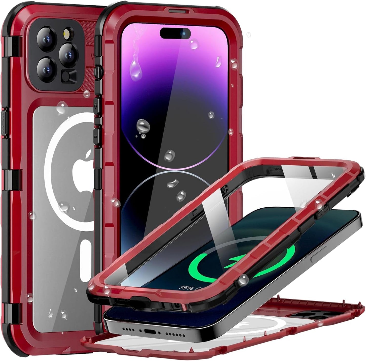 Evcing for Iphone 15 Pro Max Waterproof Case, [IP68 Underwater][Military Dropproof, Shockproof][Compatible with Magsafe][Full Body Metal], Heavy Duty Phone Cover for Iphone 15 Promax, 6.7 Inch (Black)  EVCING Red Iphone 13 Pro Max 