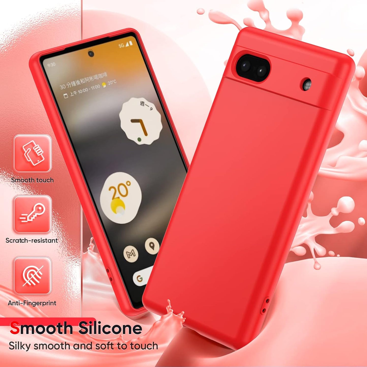 Leyi for Pixel 6A 5G Case: Google Pixel 6A Case with [2 Pack] Tempered Glass Screen Protector Liquid Silicone Soft Microfiber Liner Cover Case Pixel 6A, Red  LeYi   