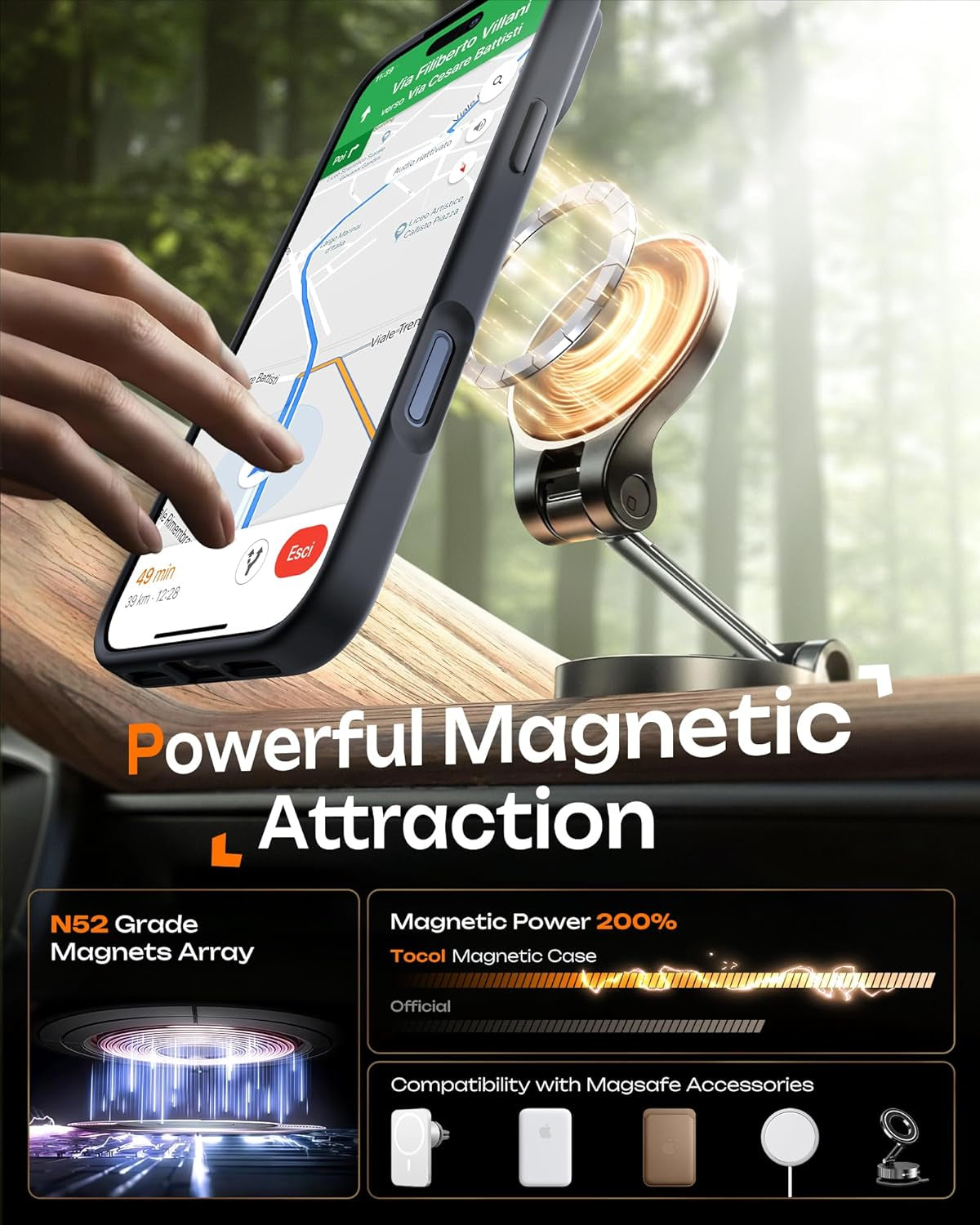 TOCOL for Iphone 17 Pro Case, Compatible with Magsafe, Full Camera Protection, Built-In Magnetic Ring, Drop Protection, Translucent Matte Phone Case for Iphone 17 Pro 6.3 Inch (Black)