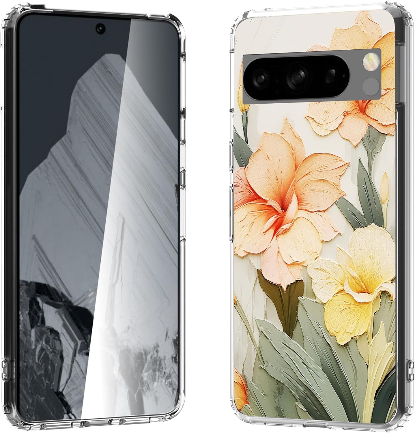 For Google Pixel 8 Clear Case with 3D Flower Printing Design, TPU+PC Slim Shock-Proof Protective Floral Cover for Women Girls, 6.2“ (Pic 5)  YIKECASE A-3 Google Pixel 8 Pro 