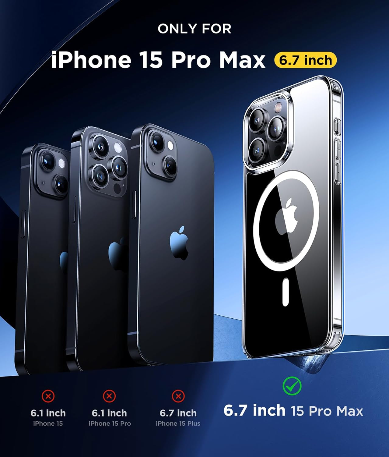 Humixx Magnetic Clear for Iphone 15 Pro Max Case, [Compatible with Magsafe] [Non-Yellowing] Slim Fit yet Protective Anti-Fingerprints Shockproof Bumper with Airbag Cover 6.7 Inch - Crystal Clear  Humixx   