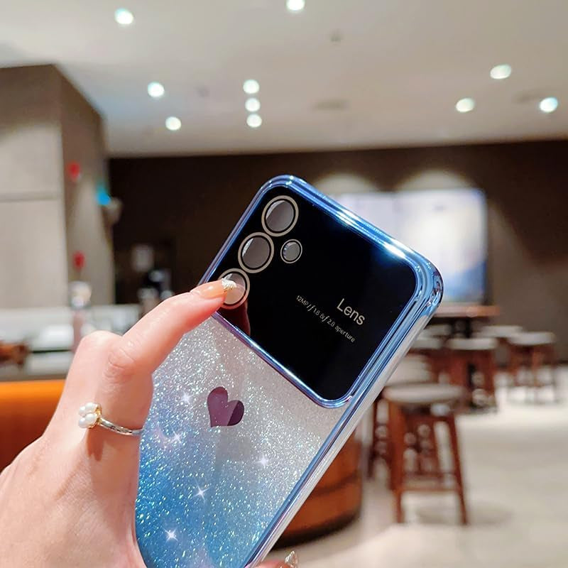 Galaxy A53 5G Case for Women Girls with Integrated Camera Lens Protector Glitter Sparkly Bling Clear Cute Plated Shockproof Protective Cover Phone Case for Samsung Galaxy A53 5G 6.5"-Pink