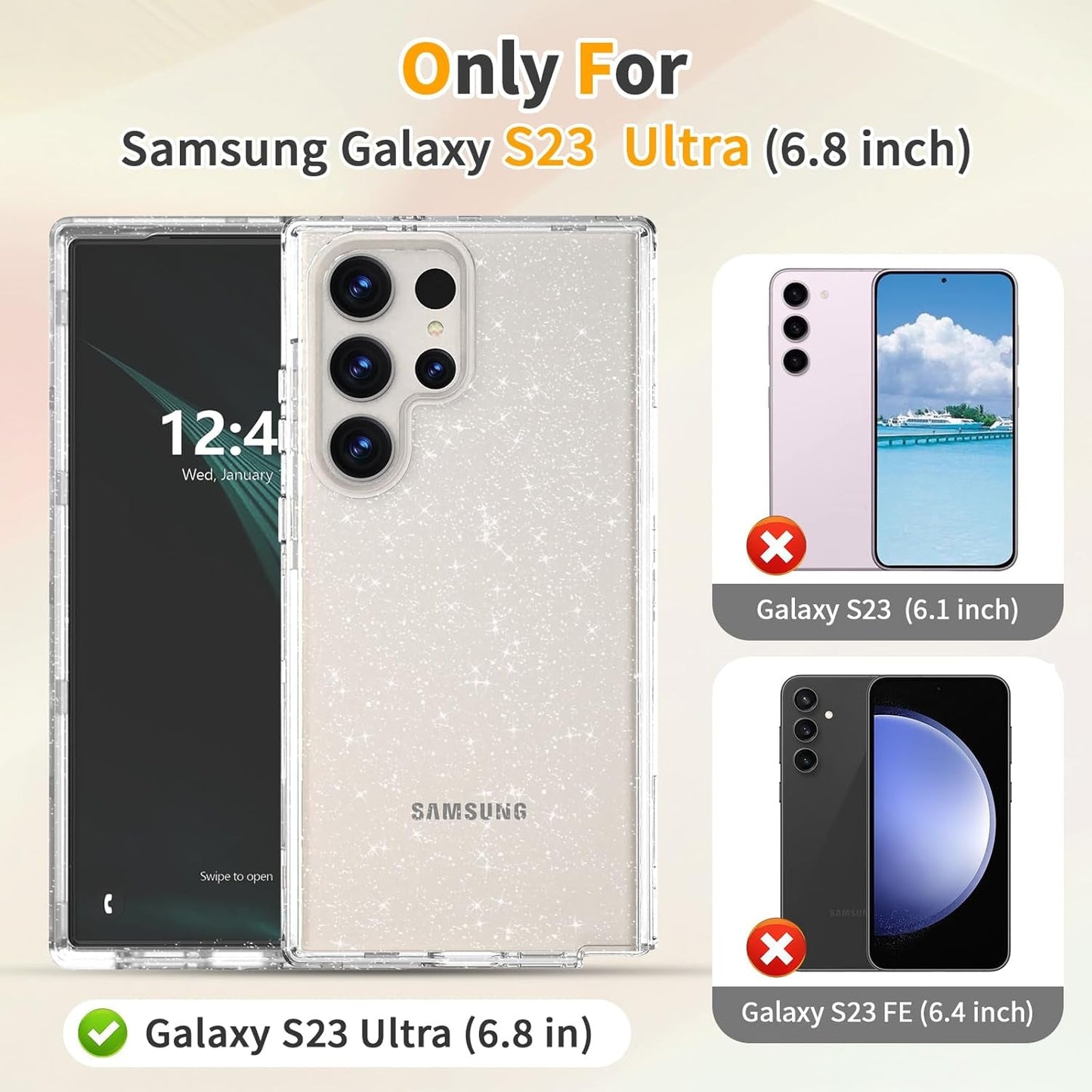 ACKETBOX for Samsung Galaxy S23 Ultra Case,Glitter Clear Case S23 Ultra,Shockproof Bumper Protective Phone Cover,Designed for Samsung Galaxy S23 Ultra 5G 6.8 Inch（Clear Bling）