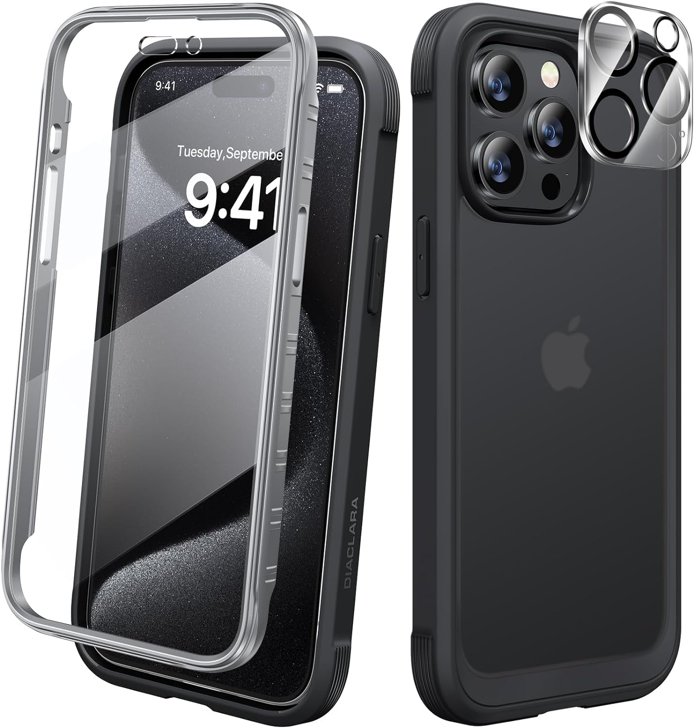 Diaclara Designed for Iphone 15 Pro Case, Full Body Rugged Case with Built-In Touch Sensitive Anti-Scratch Screen Protector, with Camera Lens Protector for Iphone 15 Pro 6.1",Frosted Clear  Diaclara Frosted Black Iphone 15 Pro Max 