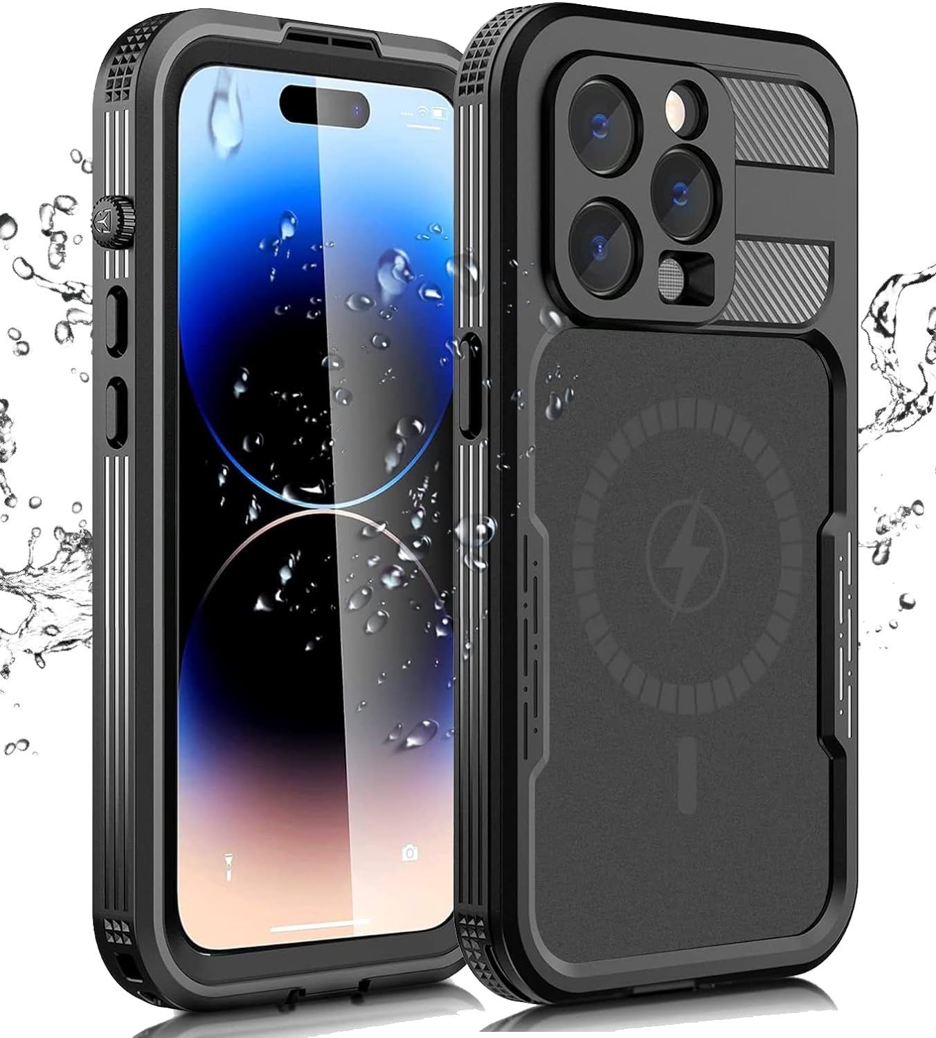 Ezanmull Iphone 14 Pro Waterproof Case, with Built-In Screen Protector Dustproof Shockproof Dropproof Case, Rugged Full Body Underwater Protective Cover for Iphone 14 Pro 6.1" - Clear/Black  Ezanmull Black Iphone 14 Pro 6.1 
