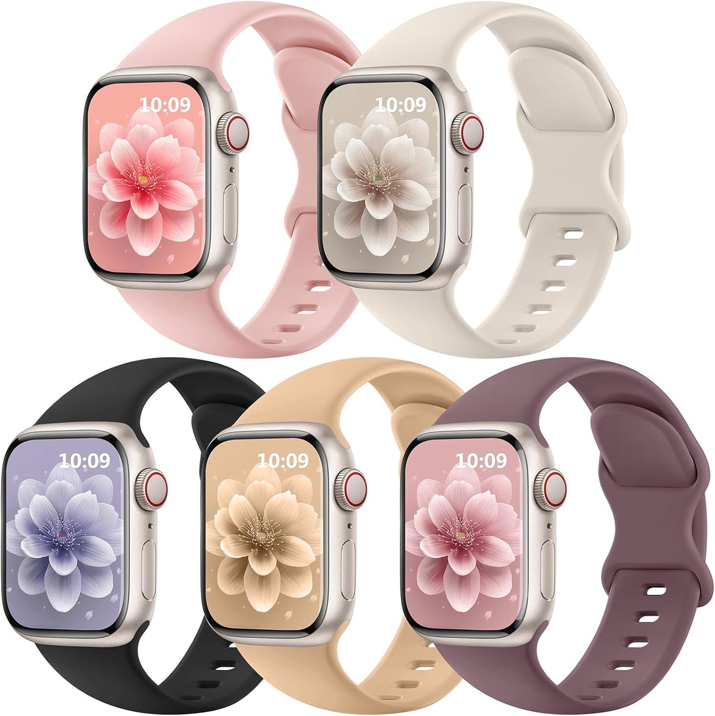 5 Pack Sport Silicone Band Compatible with Apple Watch Bands 40Mm 38Mm 41Mm 44Mm 45Mm 42Mm 49Mm,Soft Wristband Waterproof Replacement Strap for Iwatch Bands Series 9 8 7 6 5 4 3 2 1 SE Ultra Women Men