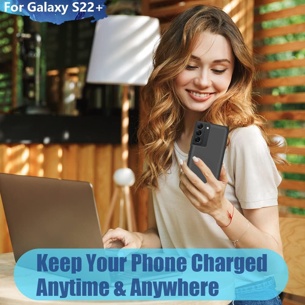 Battery Case for Samsung Galaxy S22+ / S22 Plus, 5000Mah Rechargeable Extended Battery Charging Charger Case, Add 100% Extra Juice, Not Compatible with S22 or S22 Ultra (6.6 Inch) Black
