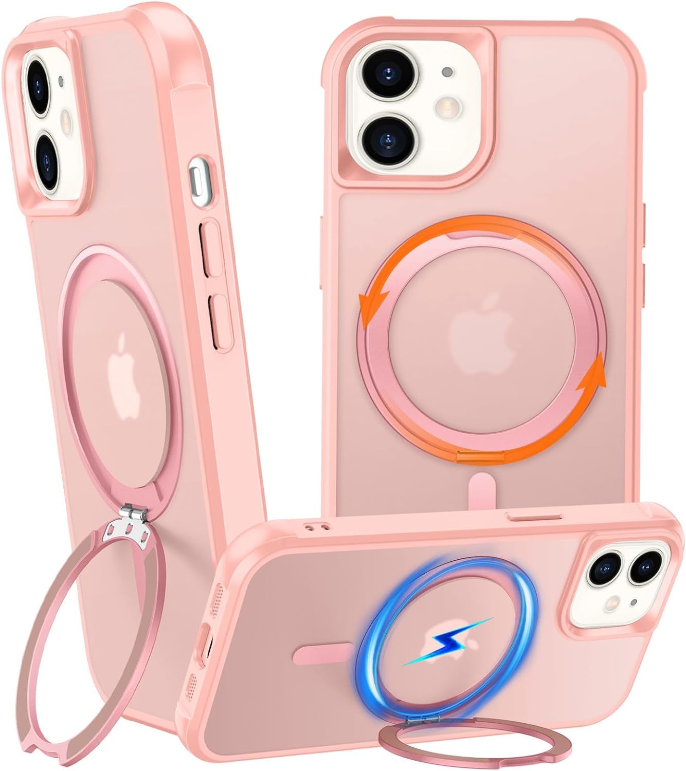 Chaofeng 360° Rotatable Stand for Iphone 15 Pro Case with Magnetic [Military Grade Drop Tested][Adjustable Kickstand] Ring Translucent Slim Hard Back Soft Edge, Purple  CHAOFEnG Pink Iphone 11 