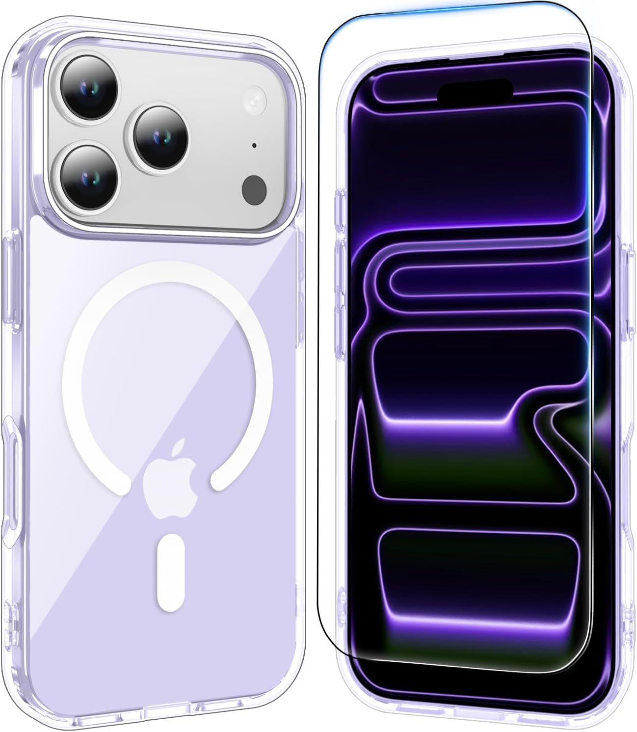 Temdan for Iphone 17 Pro Case Clear with Screen Protector, Compatible with Magsafe, Anti-Yellowing, Military-Grade Protection, Shockproof Slim Magnetic Phone Case Cover, Transparent