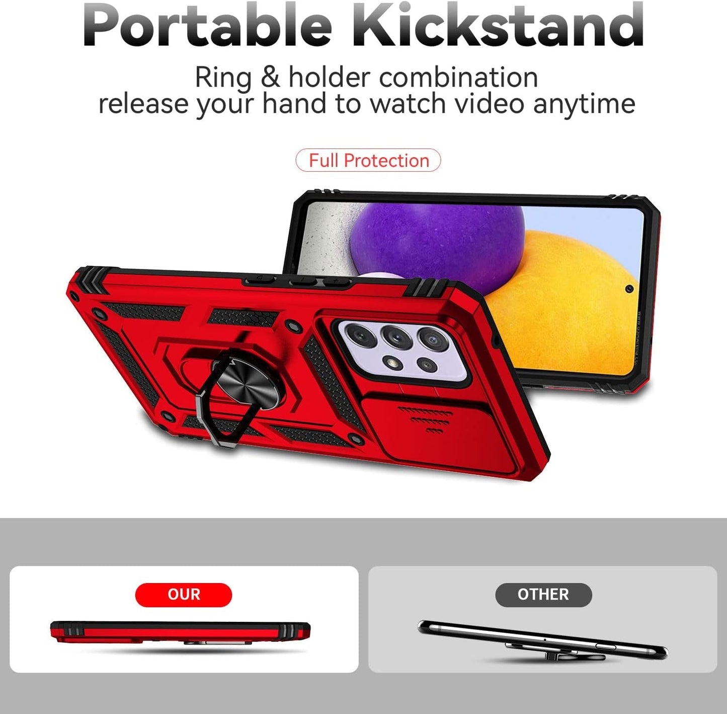 Asuwish Phone Case for Samsung Galaxy A53 5G with Tempered Glass Screen Protector and Slim Stand Hybrid Heavy Duty Rugged Protective Cell Cover a 53 G5 53A SM A536U 6.5" 2022 Women Men Red