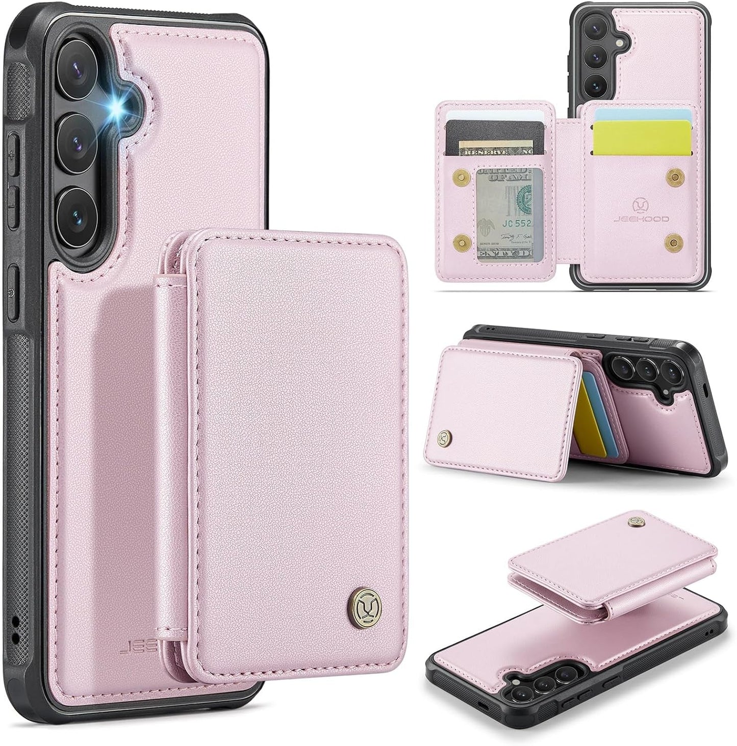 2 in 1 Detachable for Galaxy S24 plus 6.7" Case Wallet with Card Holder, RFID Blocking Kickstand Shockproof Case for Samsung S24+/Plus 5G, Rose Pink