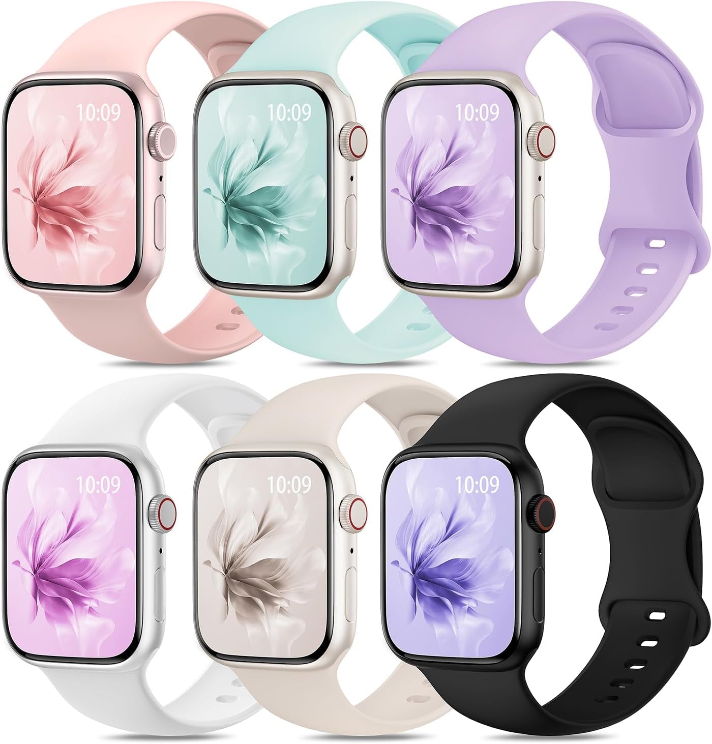 6 Pack Sport Silicone Band Compatible with Apple Watch Bands 40Mm 38Mm 41Mm 42Mm 44Mm 45Mm 49Mm Women Men, Soft Strap Wristbands for Iwatch Series 9 Ultra/Ultra 2 SE 8 7 6 5 4 3 2 1 Black