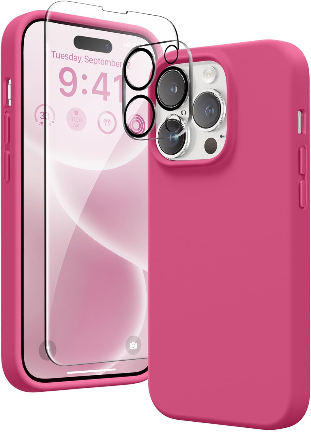 GONEZ for Iphone 14 Pro Case, with 2 Pack Screen Protector + 2 Pack Camera Lens Protector, Soft Anti-Scratch Microfiber Lining, Shockproof Protective Liquid Silicone Phone Cover 6.1'', Blue  GONEZ   