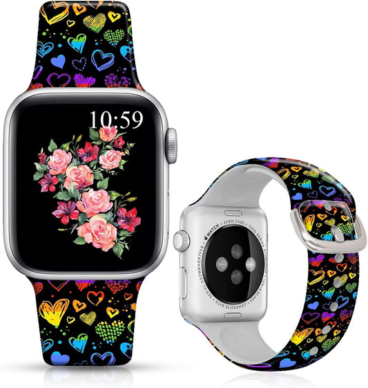 Floral Bands Compatible with Iwatch 38Mm/42Mm/40Mm/44Mm, Floral Chevron Silicone Fadeless Pattern Printed Replacement Bands for Iwatch Series 5/4/3/2/1, M/L for Women/Men