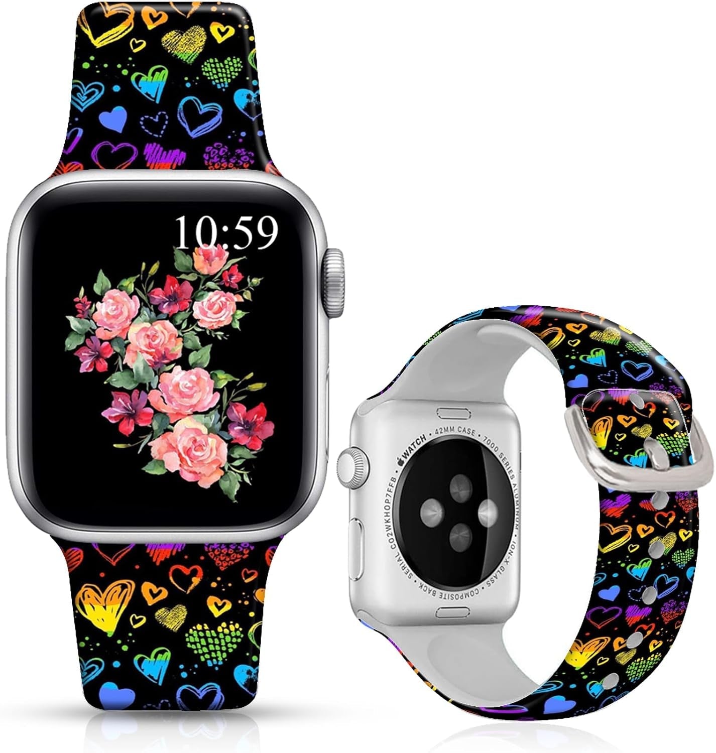Floral Bands Compatible with Iwatch 38Mm/42Mm/40Mm/44Mm, Floral Chevron Silicone Fadeless Pattern Printed Replacement Bands for Iwatch Series 5/4/3/2/1, M/L for Women/Men