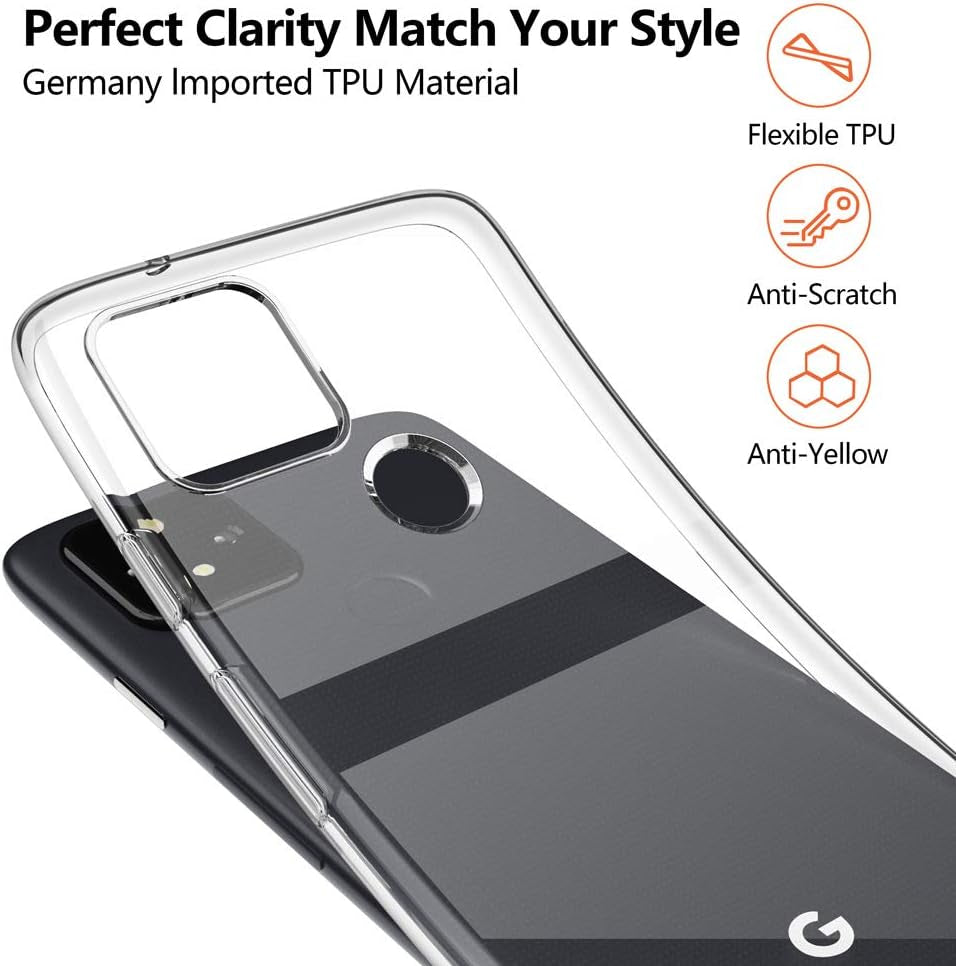 For Google Pixel 5 Slim Case,Thin Silicone Flexible Soft TPU Gel Lightweight Anti-Scratch Shockproof Protective Case Cover for Pixel 5,Crystal Clear  SNOSHO   