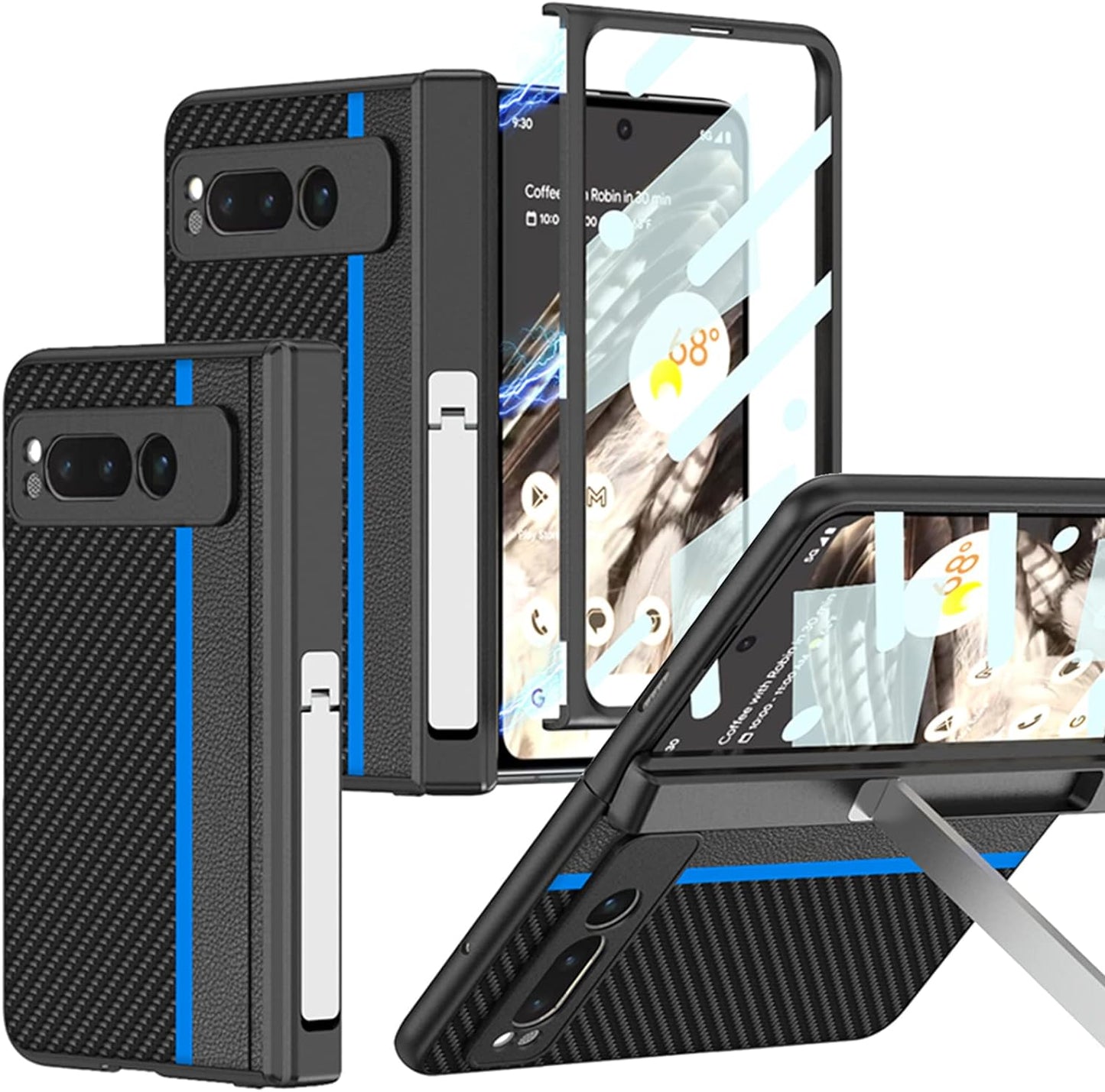 Miimall Compatible for Google Pixel Fold Case, PC + PU Carbon Fiber Pattern [Ultra-Thin Lightweight] [Anti-Fingerprint Heat Dissipation] Anti-Scratch Protector Bumper Case for Pixel Fold, 5G(Black)  Miimall Blue  
