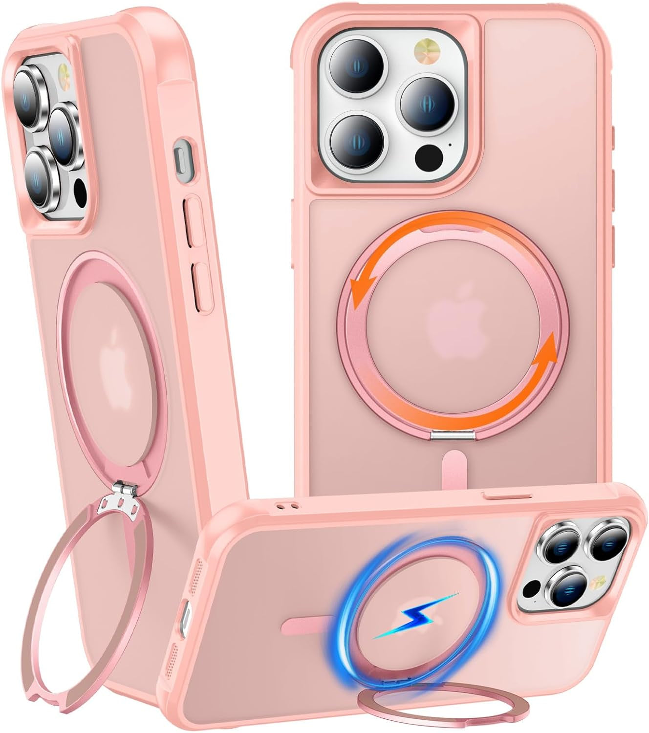 Chaofeng 360° Rotatable Stand for Iphone 15 Pro Case with Magnetic [Military Grade Drop Tested][Adjustable Kickstand] Ring Translucent Slim Hard Back Soft Edge, Purple  CHAOFEnG Pink Iphone 13 Pro 