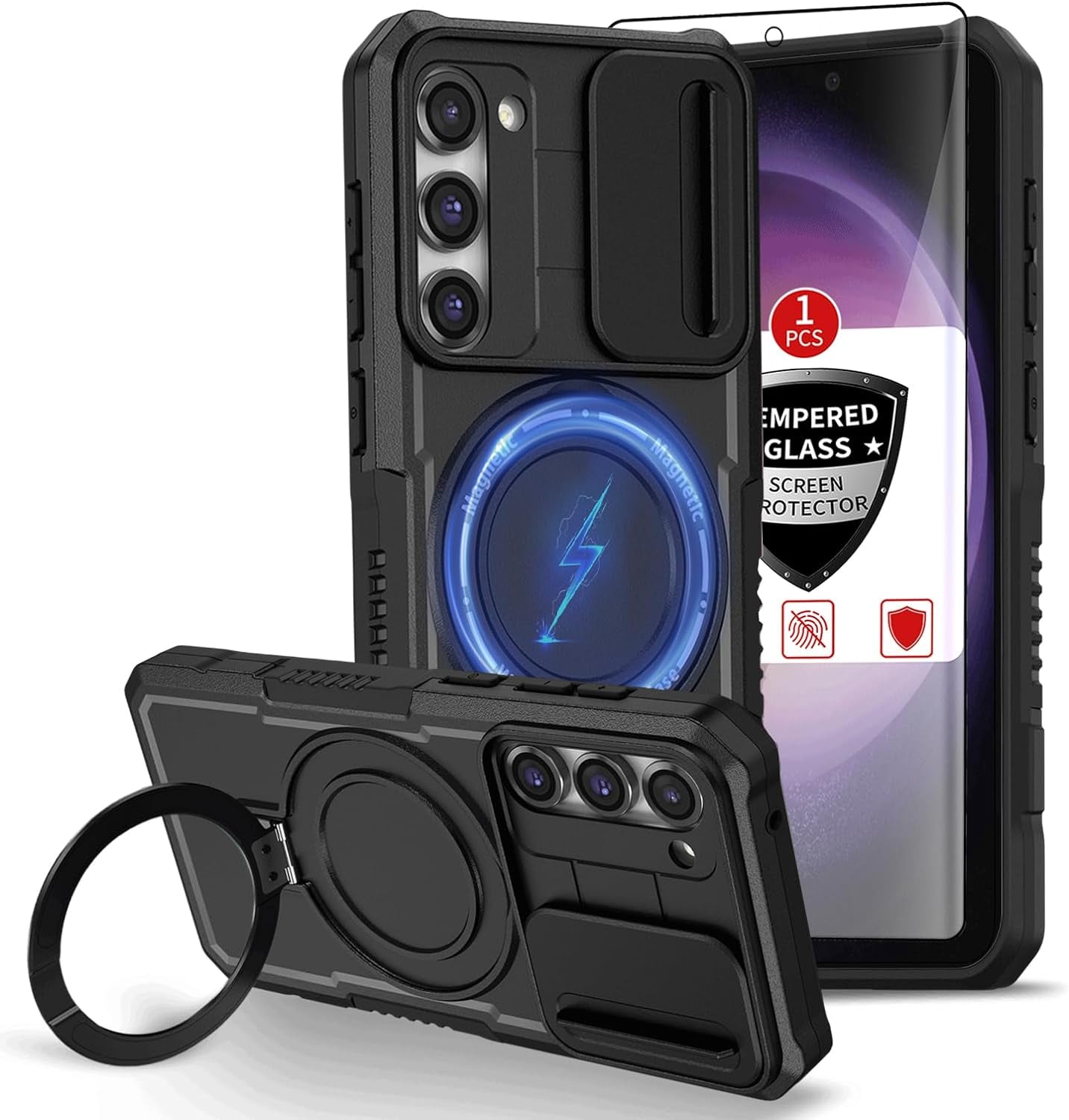 For Samsung Galaxy S21 Ultra Case Compatible with Magsafe Galaxy S21 Ultra Case Magnetic,With Screen Protector,With Magnetic Stand&Camera Cover Protection Shockproof Galaxy S21Ultra Case Blue