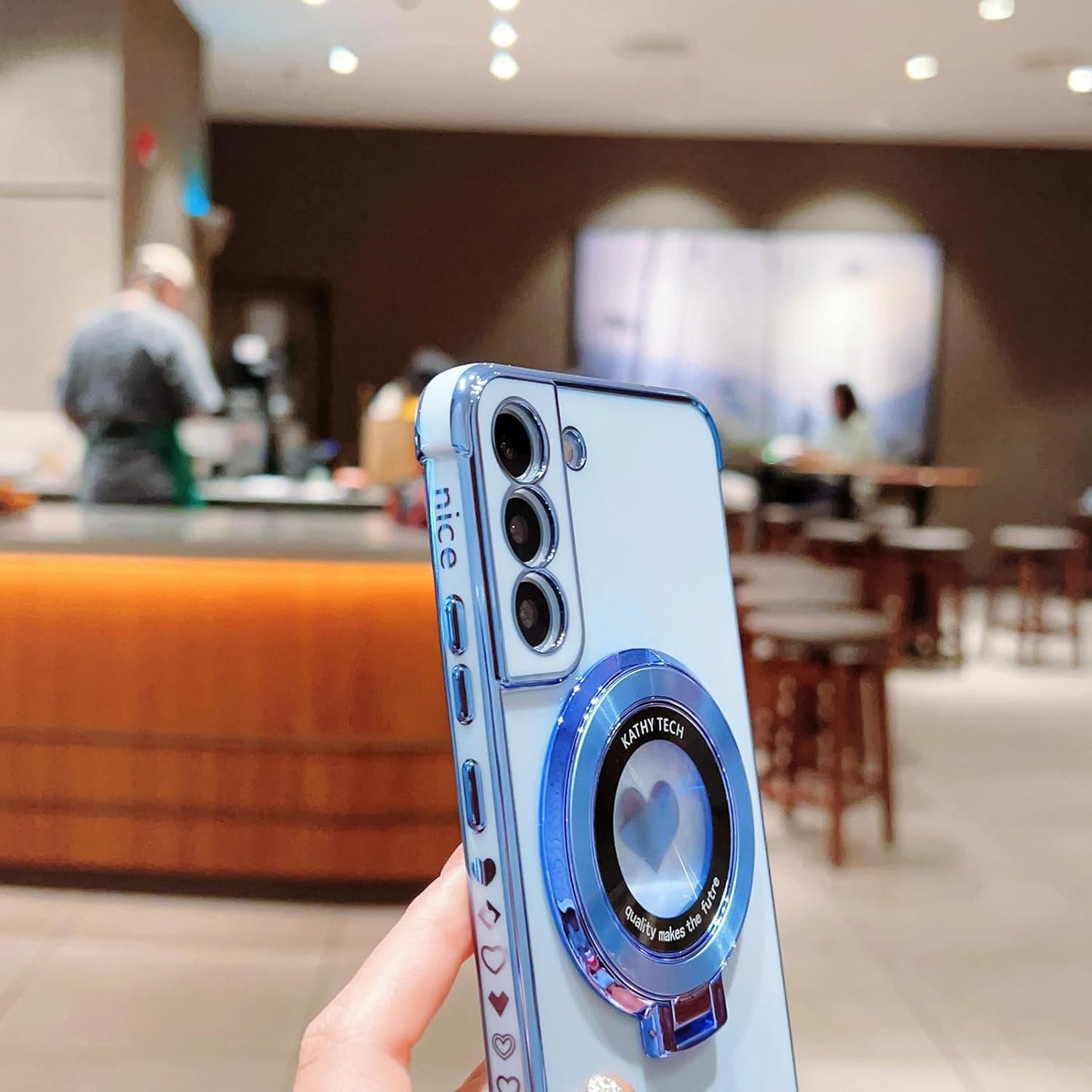 For Samsung Galaxy S22 plus Case with Magnetic Ring Stand [Compatible with Magsafe] Cute Love Heart Luxury Electroplate Plating Silicone Shockproof Cover for Galaxy S22 plus 6.6"(Purple)