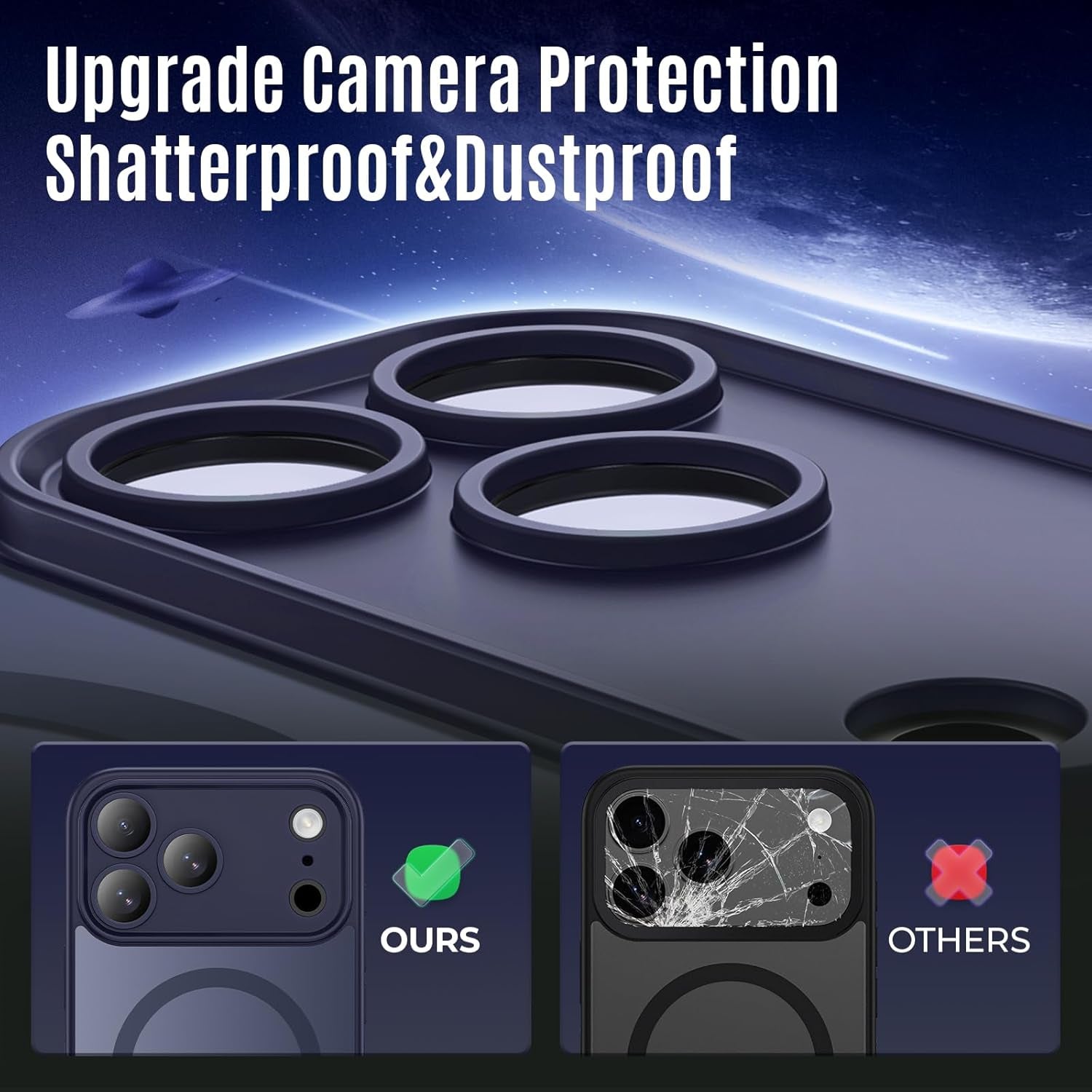 Designed for Iphone 17 Pro Max Case, Compatible with Magsafe, [Camera Protection] [15FT Military Drop Protection] Shockproof Translucent Matte Anti-Slip Phone Case, 6.9", Deep Blue