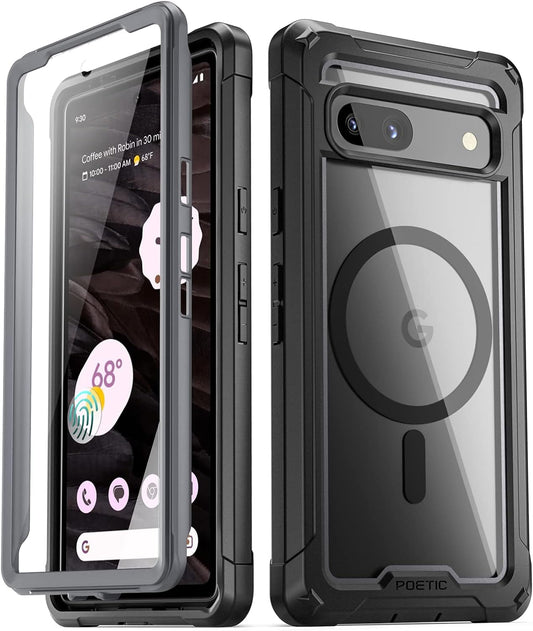Poetic Guardian Magpro Case for Google Pixel 7A 5G,[Compatible with Magsafe][20 FT Mil-Grade Drop Tested], Built-In Screen Protector Work with Fingerprint ID, Full Body Hybrid Rugged Case,Black/Clear  Poetic Black  