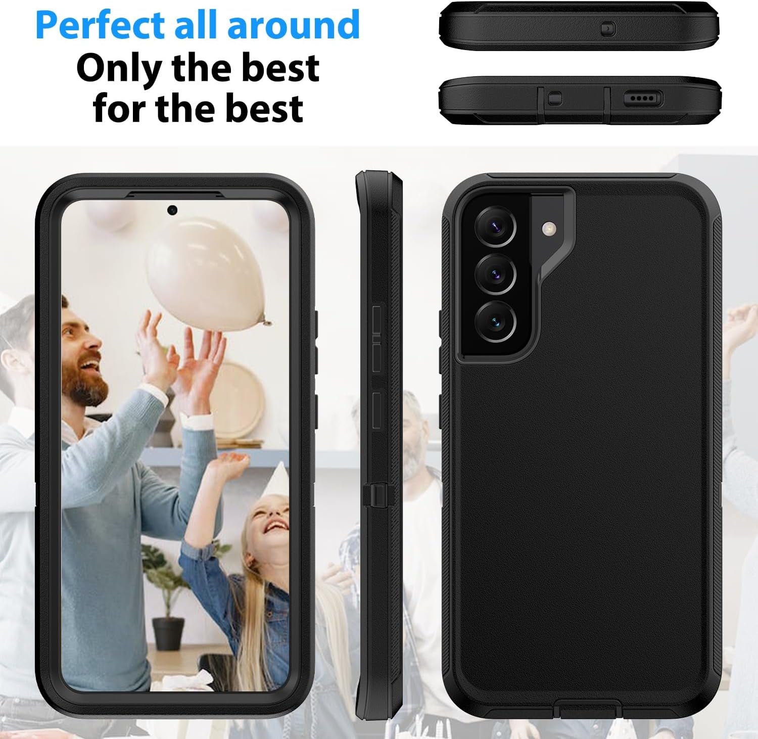 For Samsung Galaxy S22 plus Case with [2 Pack] HD Screen Protector, [Military-Grade] Shockproof Dust/Drop Proof 3-Layer Full Body Protection Heavy Duty Case for Galaxy S22+ Plus, Black