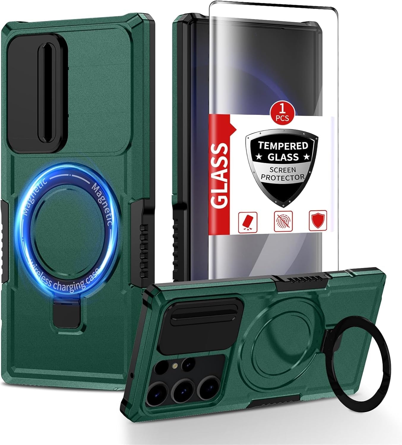 For Magnetic Samsung Galaxy S22 Ultra Case Compatible with Magsafe Galaxy S22 Ultra Case with Screen Protector,With Magnetic Stand&Camera Cover Protection Shockproof Galaxy S22Ultra Case Black