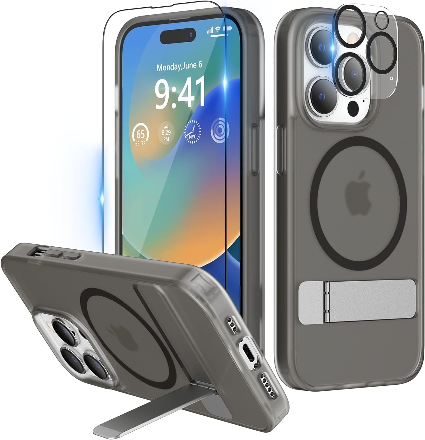 Niunisi Magnetic Case for Iphone 14 Pro Case 6.1-Inch (2022), Slim Kickstand with Screen Protector Compatible with Magsafe Shockproof Translucent Matte Cases Phone Case Cover, Black  Niunisi Black  