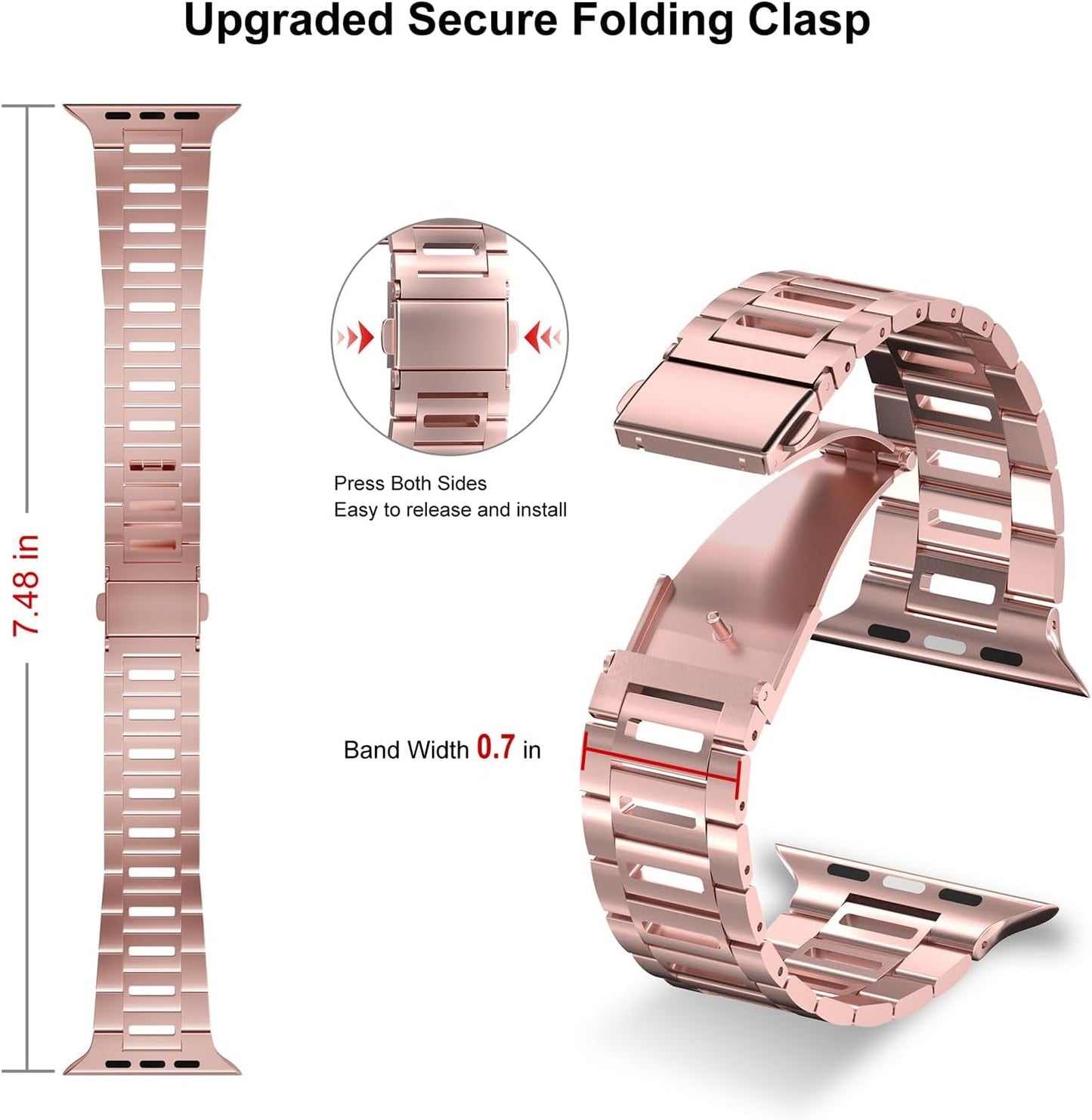 Finestone Metal Band for Apple Watch - Stainless Steel Apple Watch Band Compatible with Apple Watch 41Mm 40Mm 38Mm - Slim Hollow-Out Design Strap for Iwatch Series 9/8/7/6/5/4/3/2/1 SE Women Men Rose Red