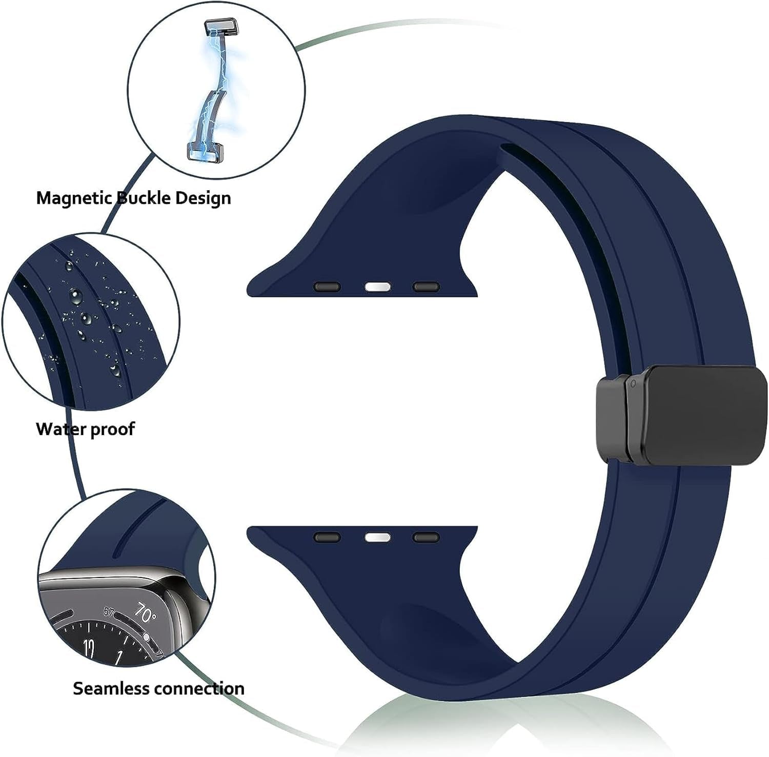 Bands for Apple Watch Strap Magnetic Lock 49Mm 45Mm 44Mm 42Mm 41Mm 40Mm 38Mm, Soft Silicon Sports Straps Compatible with Iwatch SE SE2 Series 8 7 6 5 4 3 2 1 [Watch NOT Included]