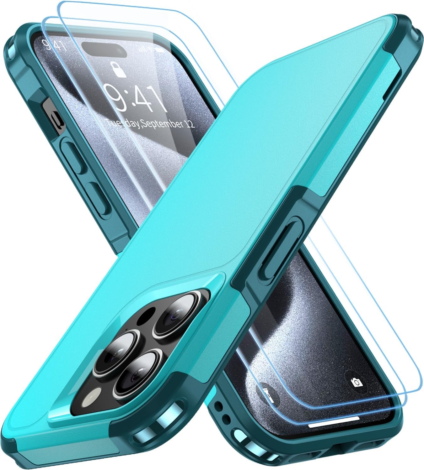 AEDILYS Shockproof for Iphone 15 Pro Case,[18 FT Military Grade Drop Protection],With 2X[Tempered Glass Screen Protector ] with Air Bumpers Full-Body Protective Phone Case,Blue  AEDILYS   