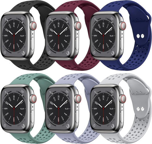 6 Pack Sport Bands Compatible for Apple Watch Bands 49Mm 45Mm 44Mm 42Mm 41Mm 40Mm 38Mm,Breathable Soft Silicone Sport Women Men Replacement Strap Compatible for Iwatch Series 9 Ultra2/Ultra 8 7 6 5 4 3 2 1 SE