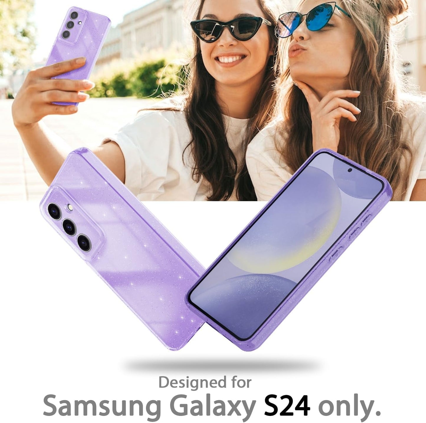 Aicase for Samsung Galaxy S24 Case Glitter, Sparkly Bling Girls Women Girly Sparkle Cute Protective Phone Case for Samsung S24, Purple