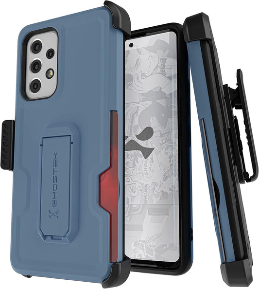 Ghostek IRON ARMOR Galaxy A53 5G Case with Belt Clip and Kickstand Credit Card Holder Slot Heavy Duty Protection Shockproof Protective Cover Designed for 2022 Samsung Galaxy A53 5G (6.5") (Matte Blue)