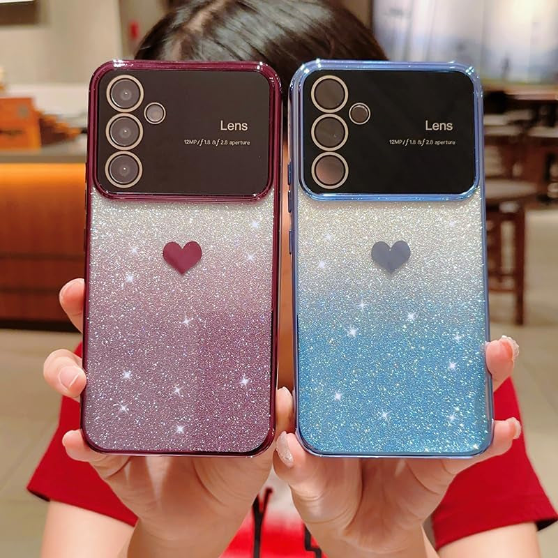 Galaxy A53 5G Case for Women Girls with Integrated Camera Lens Protector Glitter Sparkly Bling Clear Cute Plated Shockproof Protective Cover Phone Case for Samsung Galaxy A53 5G 6.5"-Pink