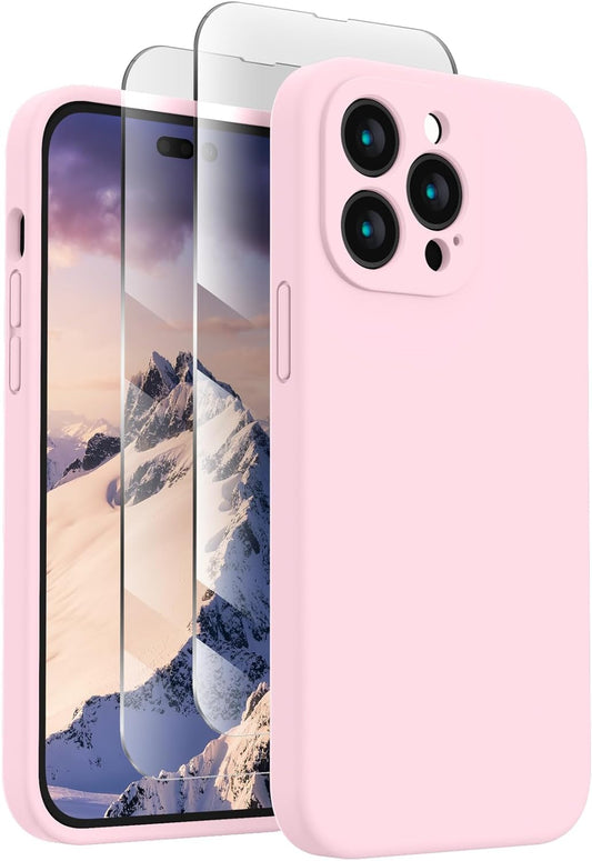 Firenova for Iphone 14 Pro Case, Silicone Upgraded [Camera Protection] Phone Case with [2 Screen Protectors], Soft Anti-Scratch Microfiber Lining Inside, 6.1 Inch,Chalk Pink  FireNova   