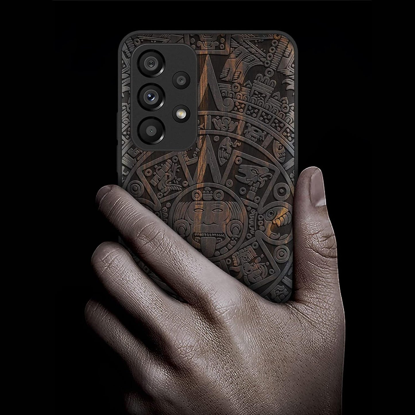 Carveit Wood Case for Samsung Galaxy A53 5G Case [Natural Wood & Black Soft TPU] Shockproof Protective Cover Unique Wooden Case Compatible with Galaxy A53 5G Case (Mayan Symbols Calendar-Blackwood)