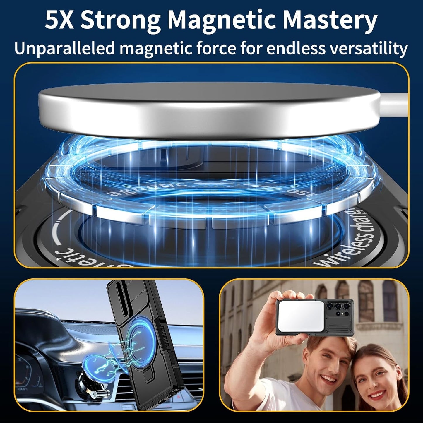 For Magnetic Samsung Galaxy S22 Ultra Case Compatible with Magsafe Galaxy S22 Ultra Case with Screen Protector,With Magnetic Stand&Camera Cover Protection Shockproof Galaxy S22Ultra Case Black