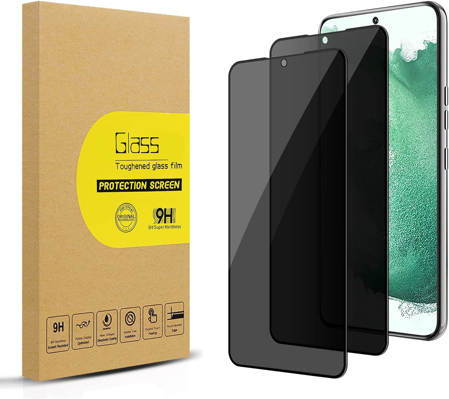 2 Pack Privacy Screen Protector for Samsung Galaxy S22 Plus/ S22+ [Anti-Spy Tempered Glass], Ultra HD, Anti-Scratch, Bubble-Free, Easy Install 9H Protective Glass Black (Not for S21/S22 Ultra)