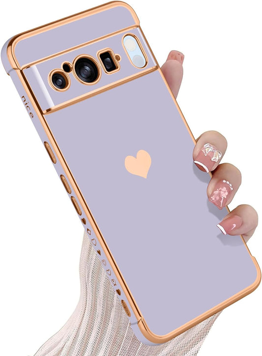 KANGHAR Compatible with Google Pixel 8 Pro 5G Case for Women Girl, Plating Edge Cute Love Heart Soft TPU Bumper with 4 Corners Shockproof Protection Phone Case Cover for Pixel 8 Pro 5G(Purple)  KANGHAR Purple Pixel 8 Pro 