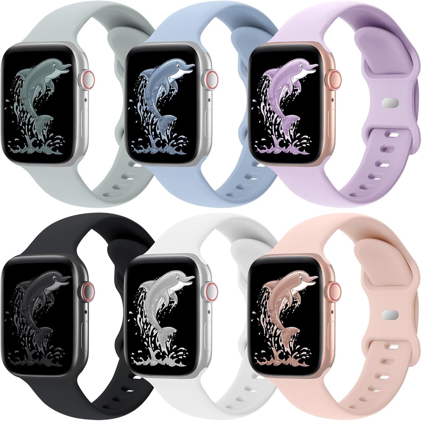 Acrbiutu 6 Pack Bands Compatible with Apple Watch 38Mm 40Mm 41Mm 42Mm 44Mm 45Mm 49Mm, Soft Replacement Silicone Sport Strap Wristbands for Iwatch Series Ultra/Ultra 2 9/8/7/6/5/4/3/2/1 SE Women Men